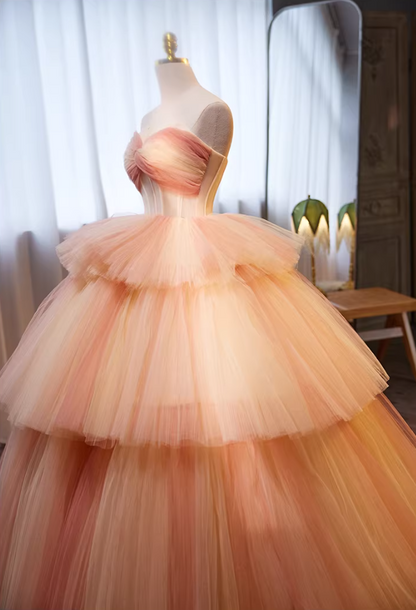 Ethereal Sweetheart Neck A-Line Sweet 16th Gowns Tiered Tulle Prom Dress AP5696