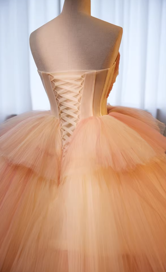 Ethereal Sweetheart Neck A-Line Sweet 16th Gowns Tiered Tulle Prom Dress AP5696