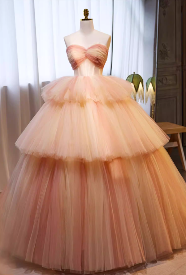 Ethereal Sweetheart Neck A-Line Sweet 16th Gowns Tiered Tulle Prom Dress AP5696