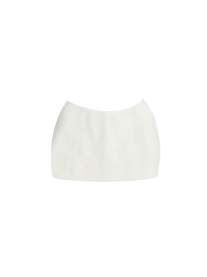 Simple White & Black Spaghetti Strap Two-Piece Bodycon Mini Skirt Chic Heart Bust Black Tie Corset Top Fitted Short Dress AP5710