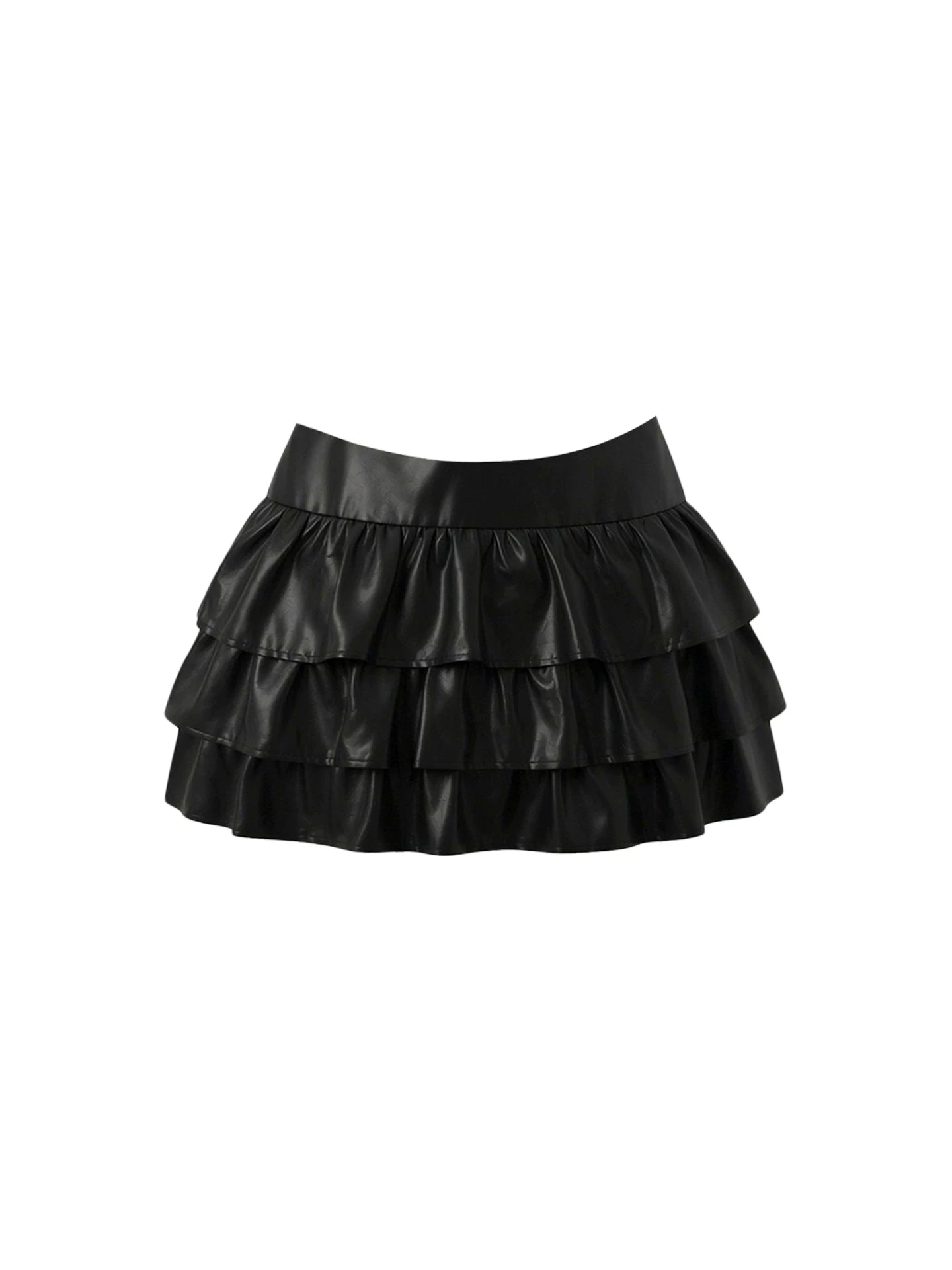 Flowy Black & White Halter Two-Piece A-Line Mini Skirt Y2K White Collar Accent Top Black Faux Leather Tiered Ruffled Short Dress AP5713