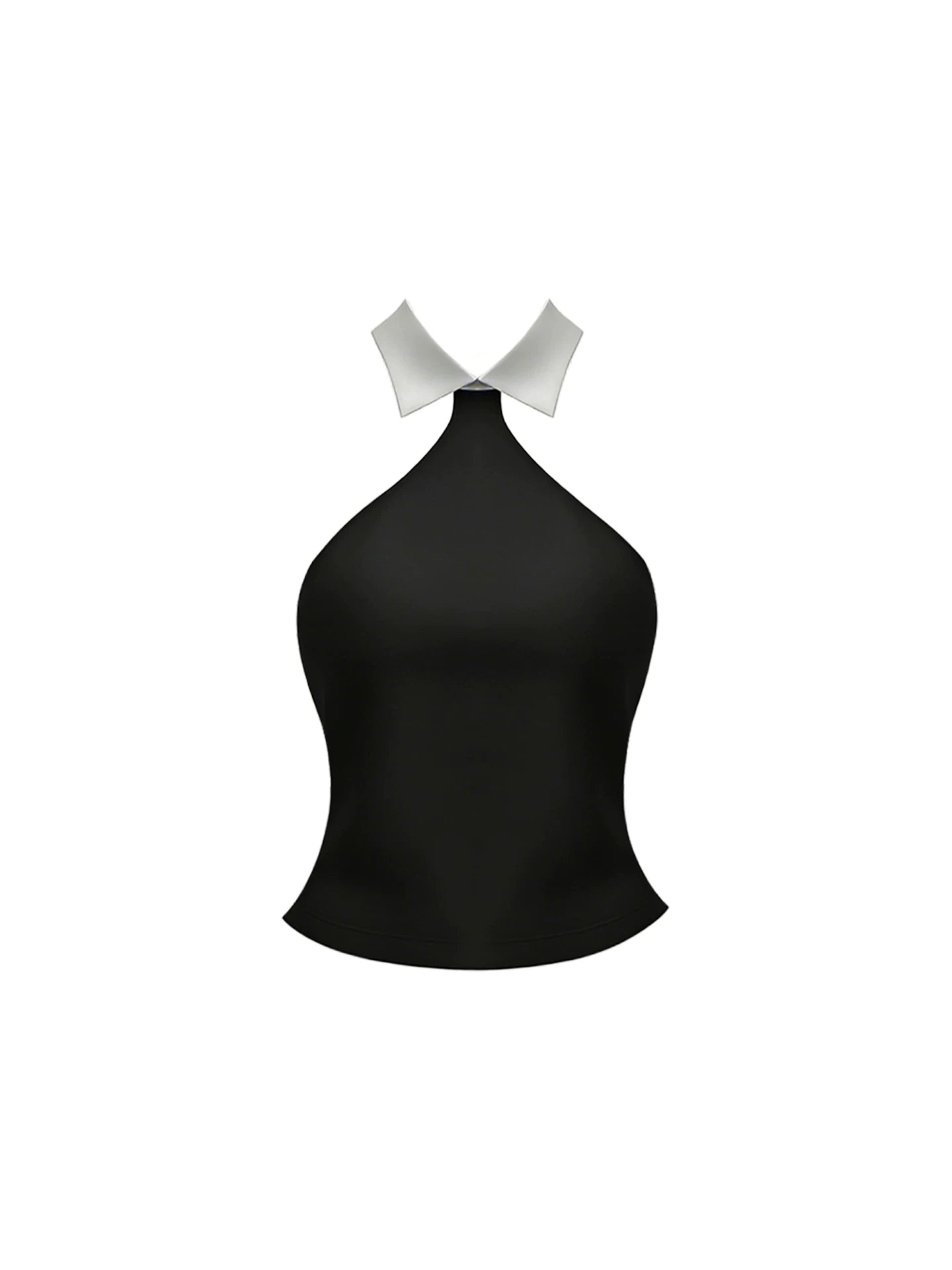 Flowy Black & White Halter Two-Piece A-Line Mini Skirt Y2K White Collar Accent Top Black Faux Leather Tiered Ruffled Short Dress AP5713