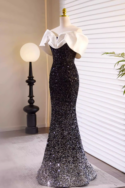 Sexy Off-Shoulder Mermaid Sweet 16th Dresses Black Sequins Prom Dress AP5724