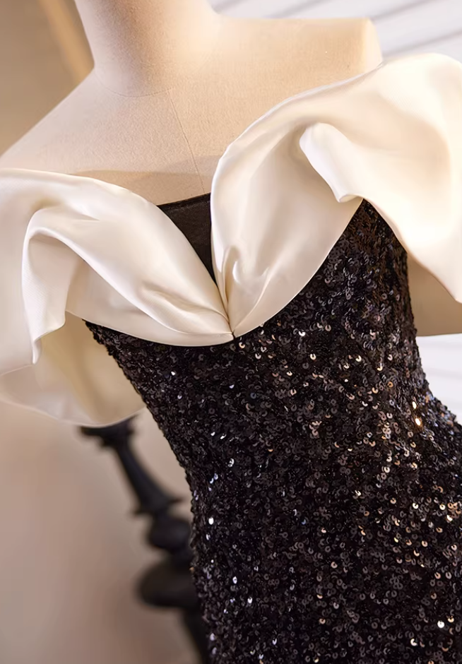 Sexy Off-Shoulder Mermaid Sweet 16th Dresses Black Sequins Prom Dress AP5724