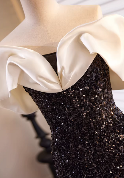 Sexy Off-Shoulder Mermaid Sweet 16th Dresses Black Sequins Prom Dress AP5724