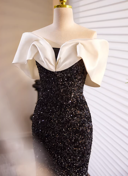 Sexy Off-Shoulder Mermaid Sweet 16th Dresses Black Sequins Prom Dress AP5724