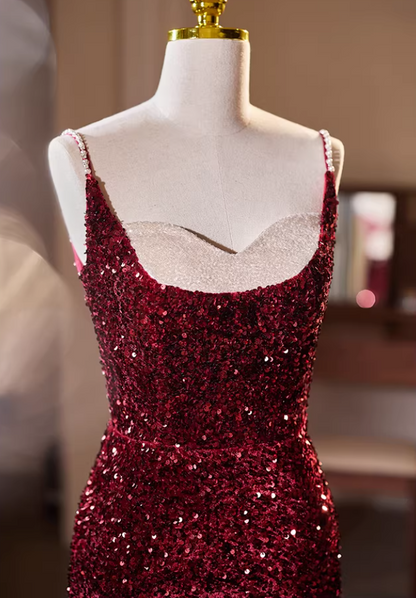 Hot Girls Spaghetti Straps High-Slit Mermaid Evening Dresses Sequins Beading Prom Dress AP5732