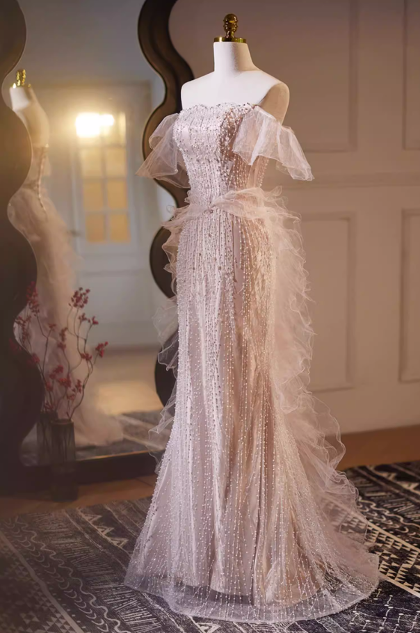 Gen Z Style Off-Shoulder Mermaid Sweet 16th Dresses Beading Ruffled Tulle Prom Dress AP5733