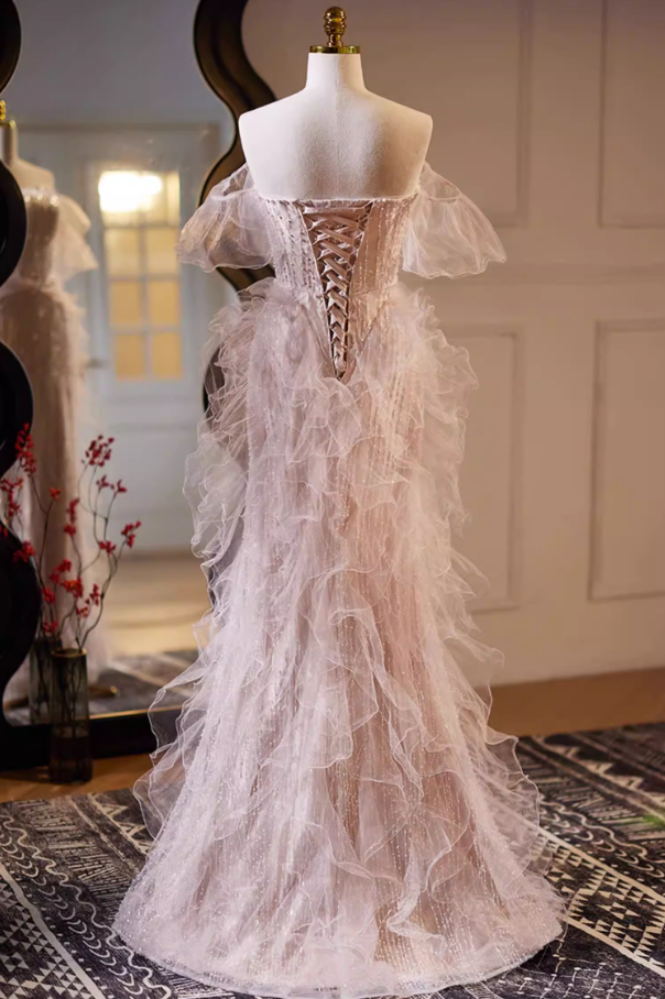 Gen Z Style Off-Shoulder Mermaid Sweet 16th Dresses Beading Ruffled Tulle Prom Dress AP5733