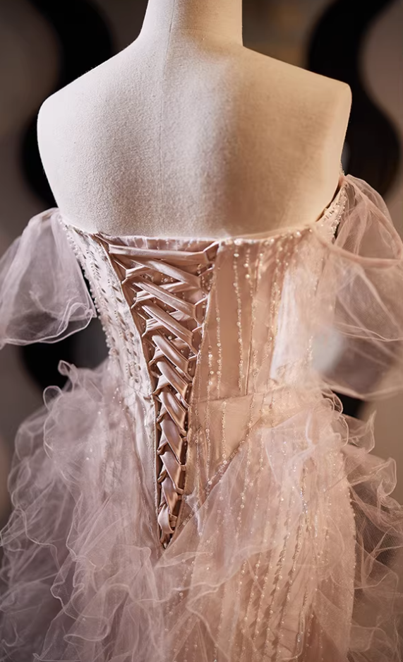 Gen Z Style Off-Shoulder Mermaid Sweet 16th Dresses Beading Ruffled Tulle Prom Dress AP5733
