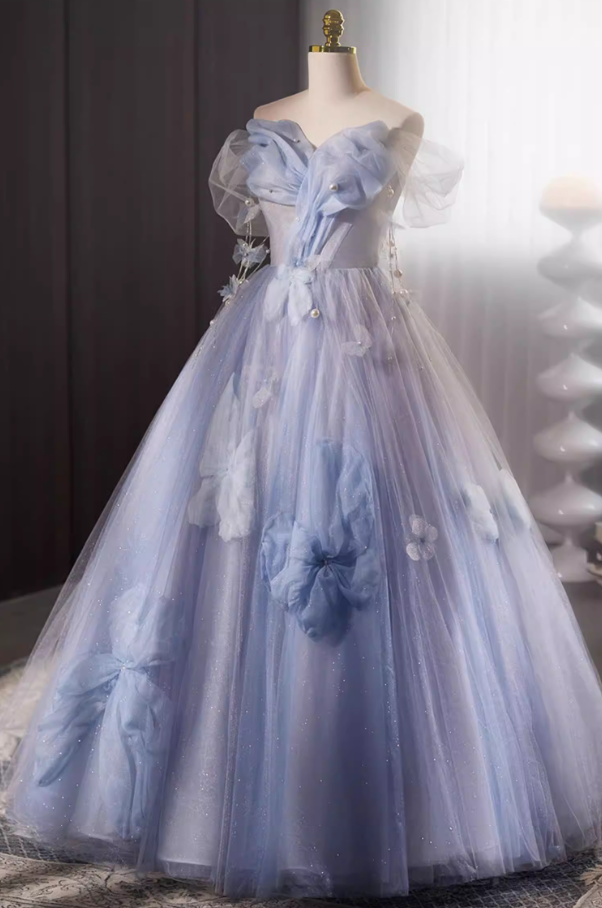 Hottie A-Line Off-Shoulder Evening Gowns Pearls Appliques Layered Tulle Prom Dress AP5734