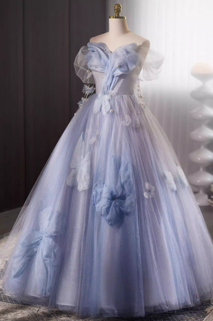 Hottie A-Line Off-Shoulder Evening Gowns Pearls Appliques Layered Tulle Prom Dress AP5734