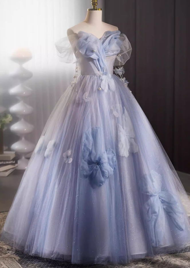 Hottie A-Line Off-Shoulder Evening Gowns Pearls Appliques Layered Tulle Prom Dress AP5734