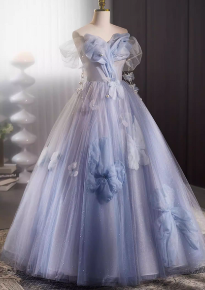 Hottie A-Line Off-Shoulder Evening Gowns Pearls Appliques Layered Tulle Prom Dress AP5734