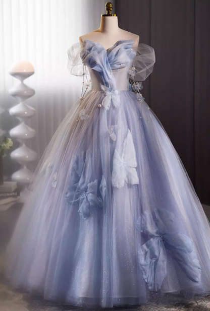 Hottie A-Line Off-Shoulder Evening Gowns Pearls Appliques Layered Tulle Prom Dress AP5734