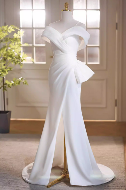 Refined Off-Shoulder Mermaid Bridal Gowns Satin High-Slit Wedding Dress AP5739