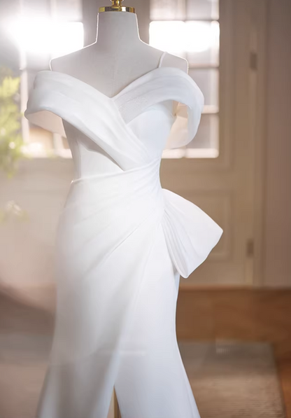 Refined Off-Shoulder Mermaid Bridal Gowns Satin High-Slit Wedding Dress AP5739