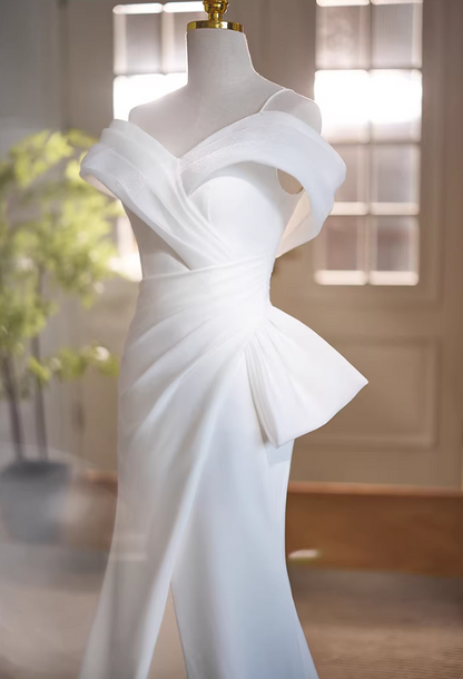 Refined Off-Shoulder Mermaid Bridal Gowns Satin High-Slit Wedding Dress AP5739