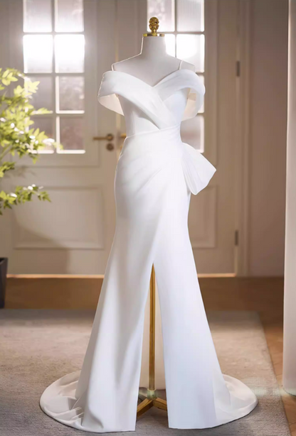 Refined Off-Shoulder Mermaid Bridal Gowns Satin High-Slit Wedding Dress AP5739