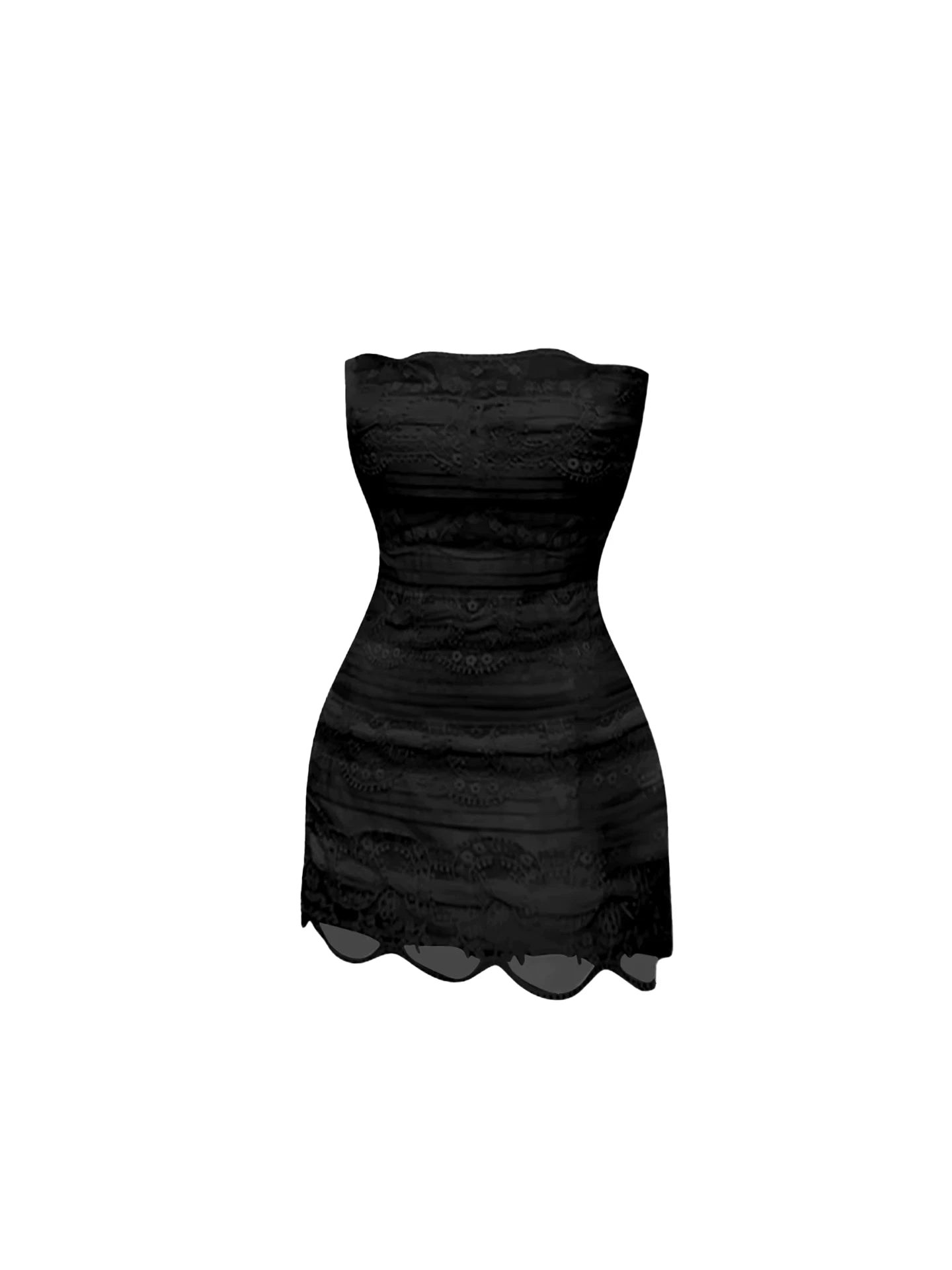 Elegant All-Over Patterned Strapless Bodycon Mini Skirt Simple Lace Fitted Scalloped Hem Short Dress AP5764
