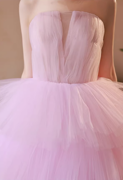 Classical Strapless A-Line Sweet 16th Gowns Ombre Pink Tulle Prom Dress AP5765