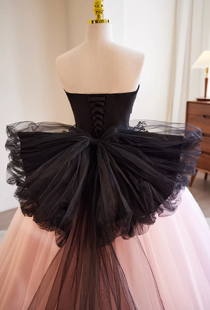 Sweet Strapless A-Line Sweet 16th Gowns Layered Tulle Appliques Beads Bow Prom Dress AP5767