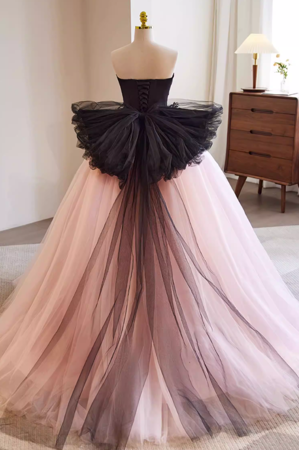 Sweet Strapless A-Line Sweet 16th Gowns Layered Tulle Appliques Beads Bow Prom Dress AP5767