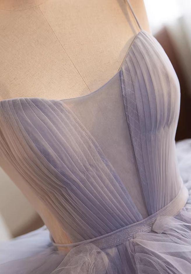 Voluminous A-Line Spaghetti Strap Evening Gowns Ruffled Tulle Prom Dress AP5769