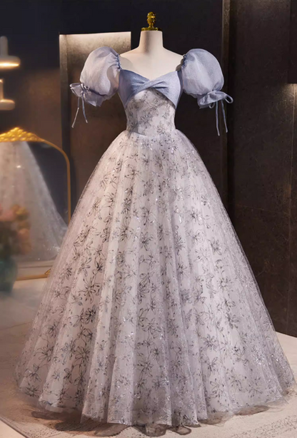 Artistic Sweetheart Neck A-Line Sequins Sweet 16th Gowns Puff Short Sleeve Floral Prom Dress AP5771