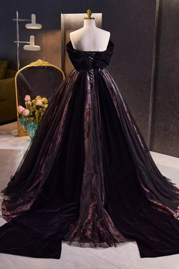 Dreamy A-Line Off-Shoulder Evening Gowns Velvet Floral Prom Dress AP5772