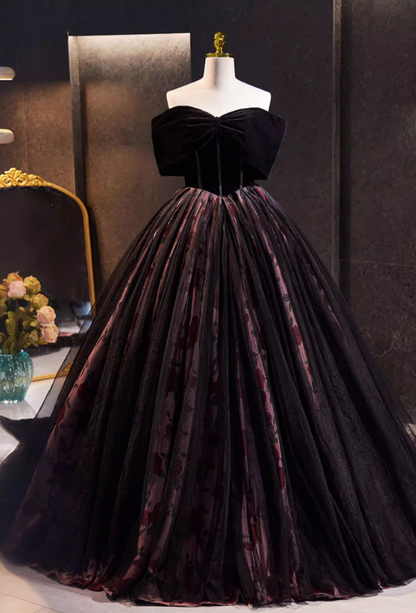 Dreamy A-Line Off-Shoulder Evening Gowns Velvet Floral Prom Dress AP5772