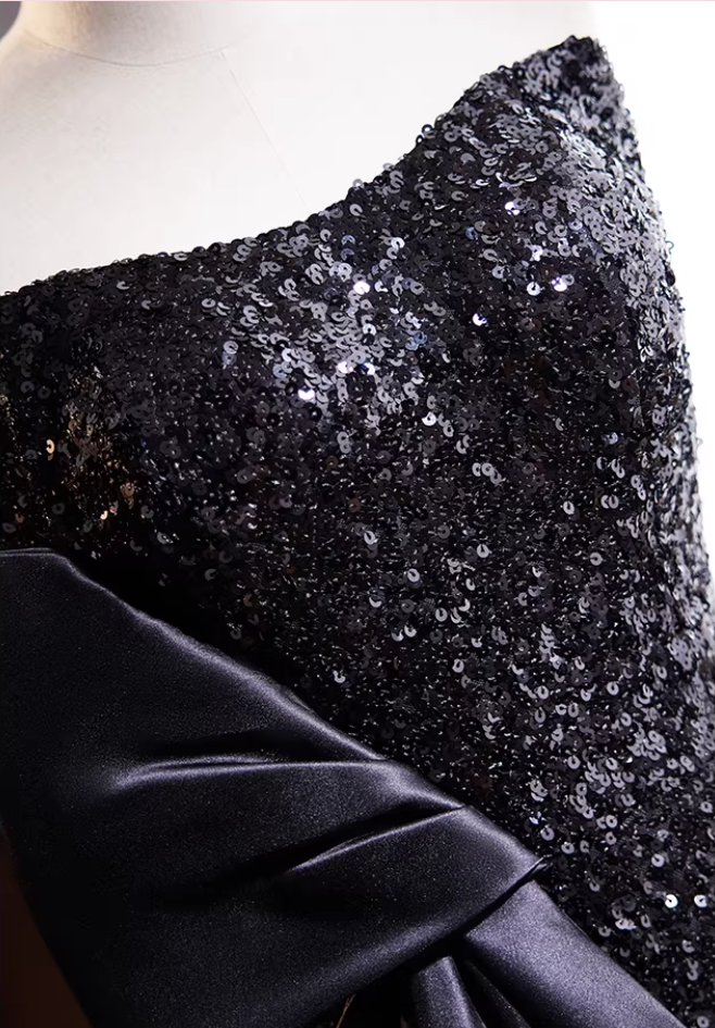 Sheen Strapless Black Ombre Evening Mermaid Dress Sequins Bow Prom Dress AP5774