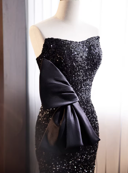 Sheen Strapless Black Ombre Evening Mermaid Dress Sequins Bow Prom Dress AP5774