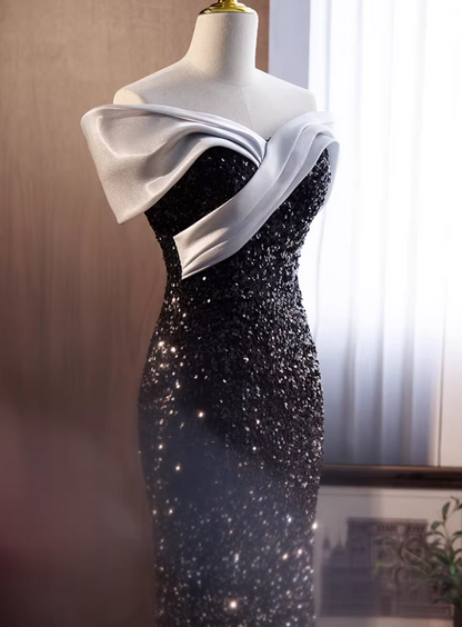 Alluring Off-Shoulder Mermaid Sweet 16th Dresses Sequins Ombre Black Prom Dress AP5775