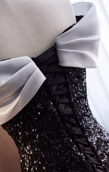 Alluring Off-Shoulder Mermaid Sweet 16th Dresses Sequins Ombre Black Prom Dress AP5775