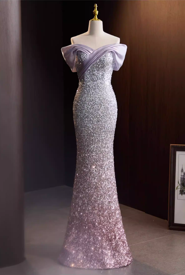 Gorgeous Off-Shoulder Mermaid Sweet 16th Dresses Sequins Ombre Prom Dress AP5776