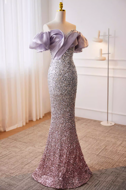 Glamorous Ruffled Off-Shoulder Mermaid Sweet 16th Dresses Sequins Ombre Prom Dress AP5778