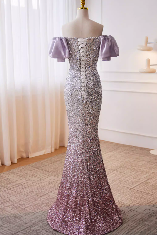 Glamorous Ruffled Off-Shoulder Mermaid Sweet 16th Dresses Sequins Ombre Prom Dress AP5778