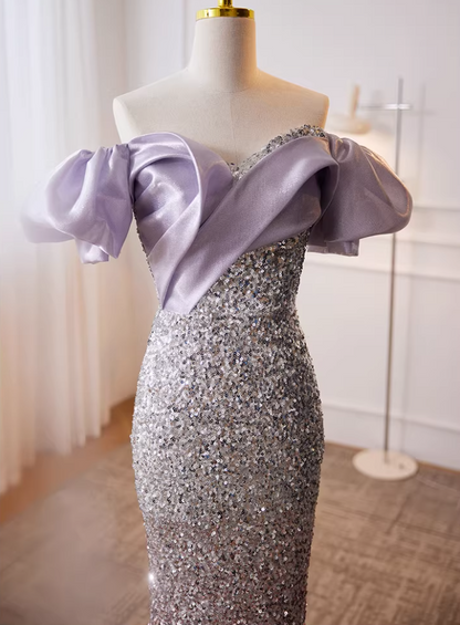 Glamorous Ruffled Off-Shoulder Mermaid Sweet 16th Dresses Sequins Ombre Prom Dress AP5778
