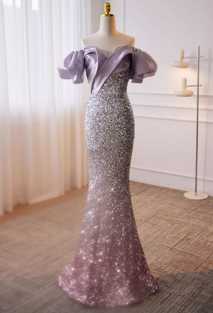Glamorous Ruffled Off-Shoulder Mermaid Sweet 16th Dresses Sequins Ombre Prom Dress AP5778