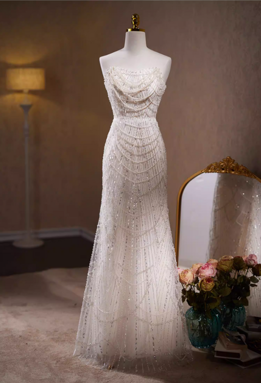 Stunning Strapless Mermaid Bridal Gowns Beading Sequins Wedding Dress AP5780