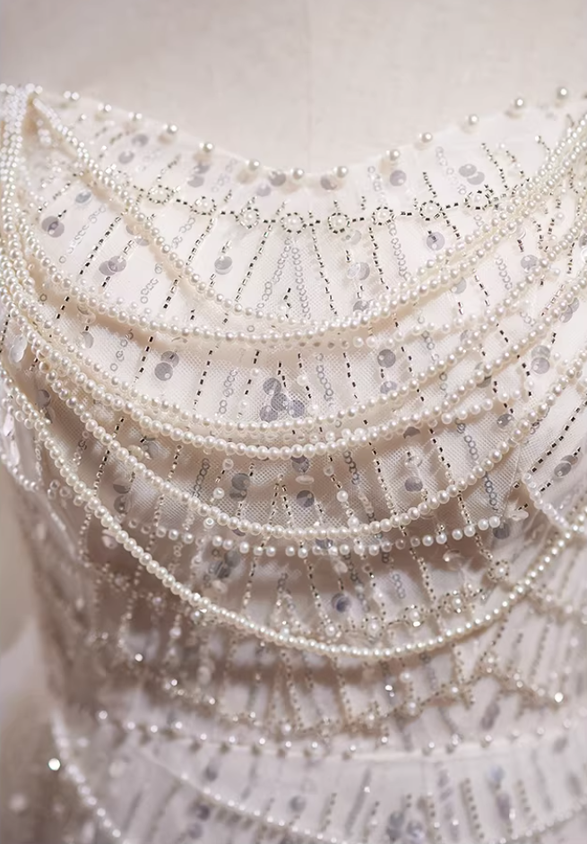 Stunning Strapless Mermaid Bridal Gowns Beading Sequins Wedding Dress AP5780