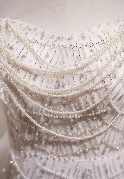 Stunning Strapless Mermaid Bridal Gowns Beading Sequins Wedding Dress AP5780