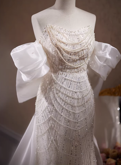 Stunning Strapless Mermaid Bridal Gowns Beading Sequins Wedding Dress AP5780