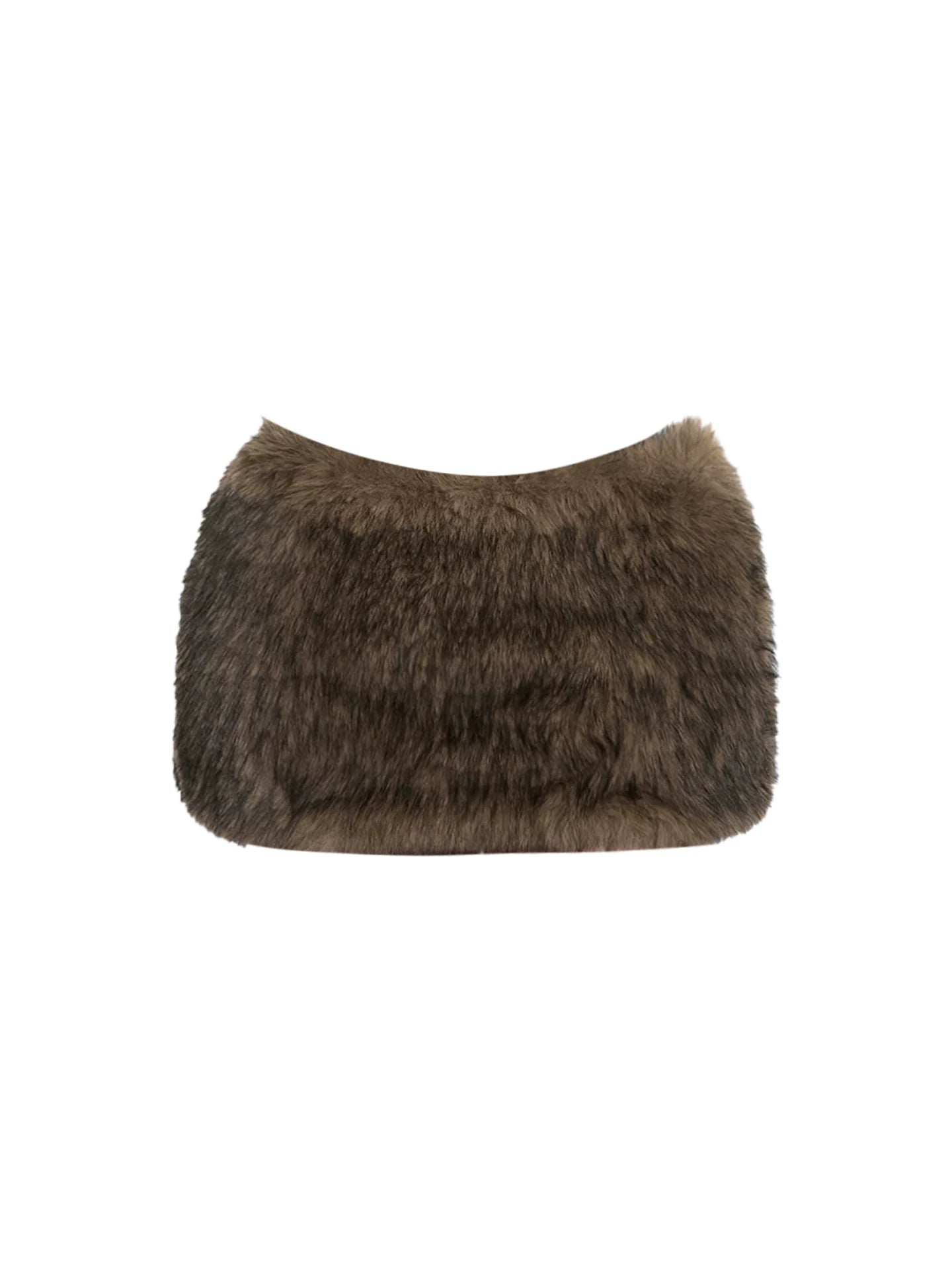 Simple Black Strapless Corset Brown Faux Fur Mini Skirt Vintage Fitted Top Fluffy Bottom 2-Piece Bodycon Short Dress AP5787
