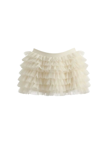 Fitted Ivory Beaded Lace A-Line Mini Skirt Vintage Spaghetti Strap Corset Tiered Tulle Short Dress AP5795