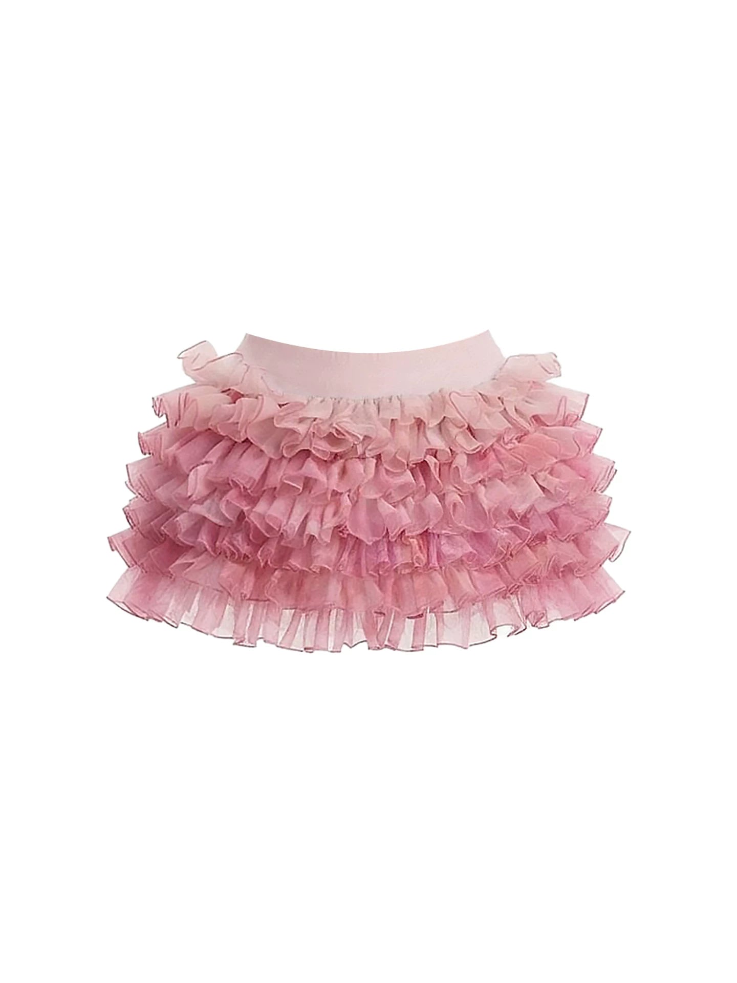 Casual Large Bow Accent 2-Piece Tiered A-Line Mini Skirt Charming Light Pink Strapless Corset Ruffled Sheer Fluffy Layers Short Dress AP5810