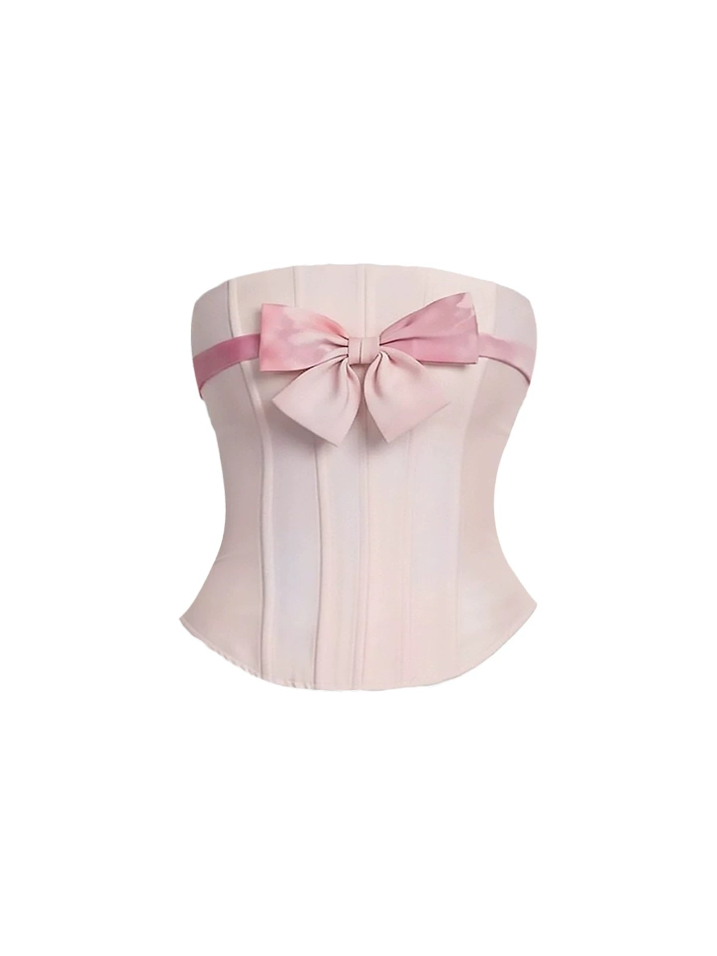 Casual Large Bow Accent 2-Piece Tiered A-Line Mini Skirt Charming Light Pink Strapless Corset Ruffled Sheer Fluffy Layers Short Dress AP5810