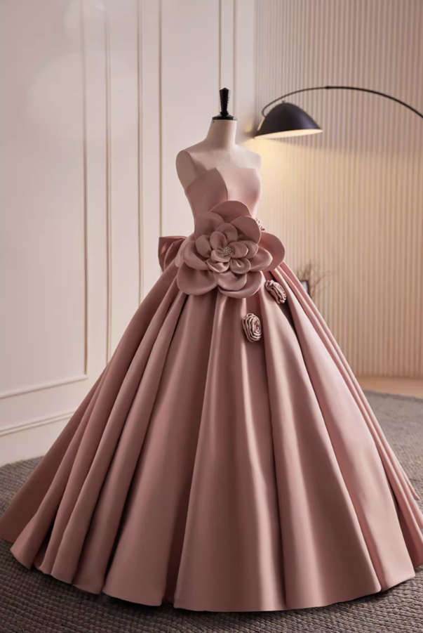 Exquisite Strapless A-Line Sweet 16th Gowns Beads Handmade Flowers Bow Prom Dress AP5815