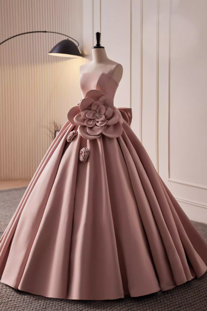 Exquisite Strapless A-Line Sweet 16th Gowns Beads Handmade Flowers Bow Prom Dress AP5815